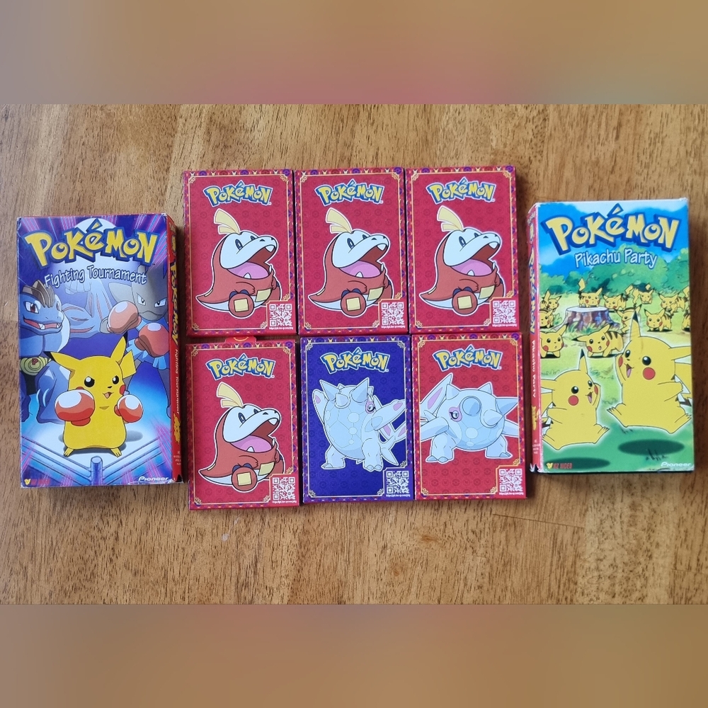 Vintage Pokémon Bundle Pikachu Party Fighting Tournament VHS & Trading Cards
